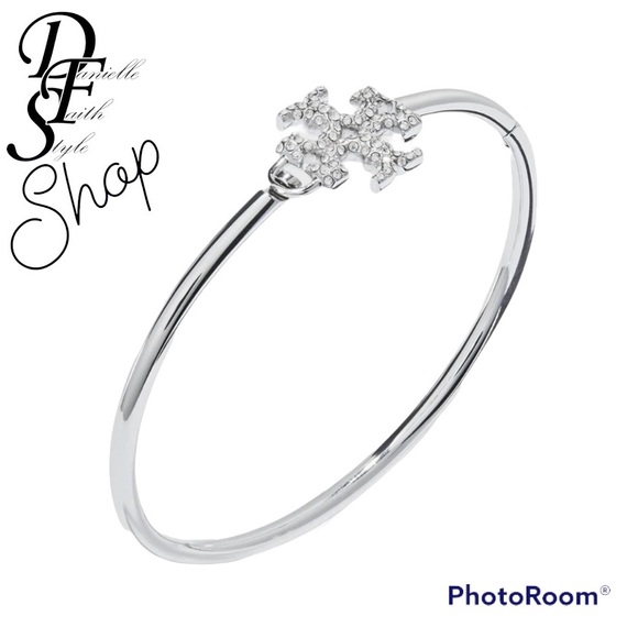 Tory Burch Jewelry Tory Burch Eleanor Pave Hinged Cuff Bracelet